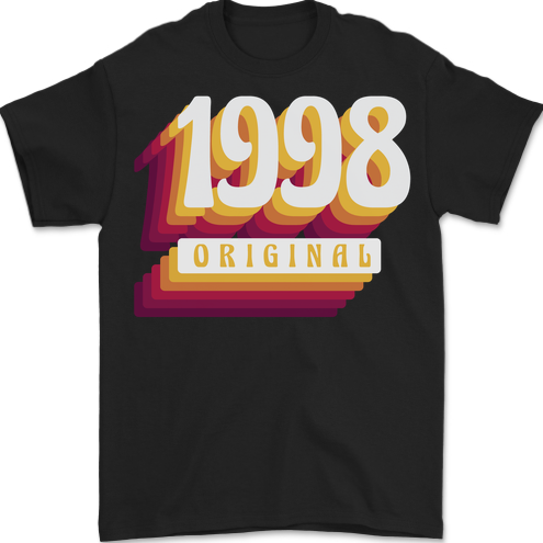 Retro 25th Birthday Original 1998 Mens T-Shirt 100% Cotton BLACK