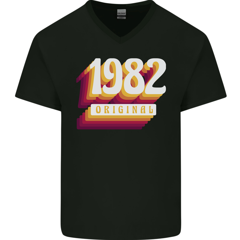 Retro 41st Birthday Original 1982 Mens V-Neck Cotton T-Shirt Black