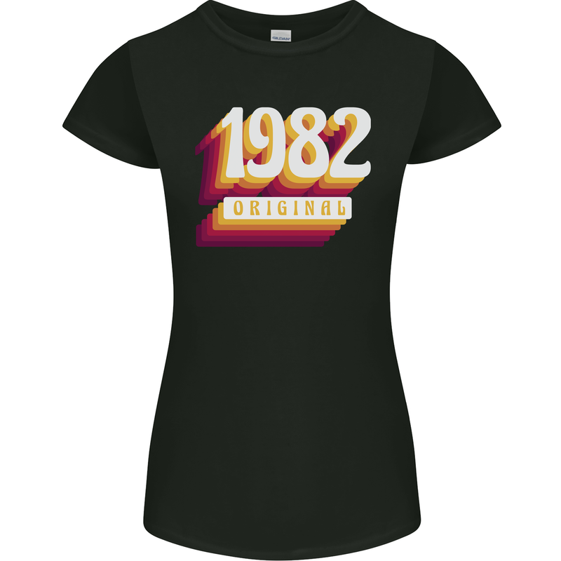 Retro 41st Birthday Original 1982 Womens Petite Cut T-Shirt Black