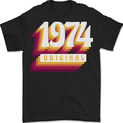 Retro 49th Birthday Original 1974 Mens T-Shirt 100% Cotton BLACK