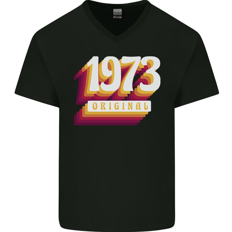 Retro 50th Birthday Original 1973 Mens V-Neck Cotton T-Shirt Black