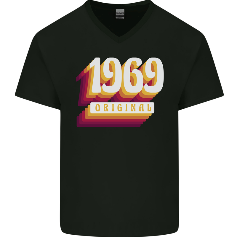 Retro 54th Birthday Original 1969 Mens V-Neck Cotton T-Shirt Black