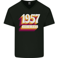 Retro 66th Birthday Original 1957 Mens V-Neck Cotton T-Shirt Black