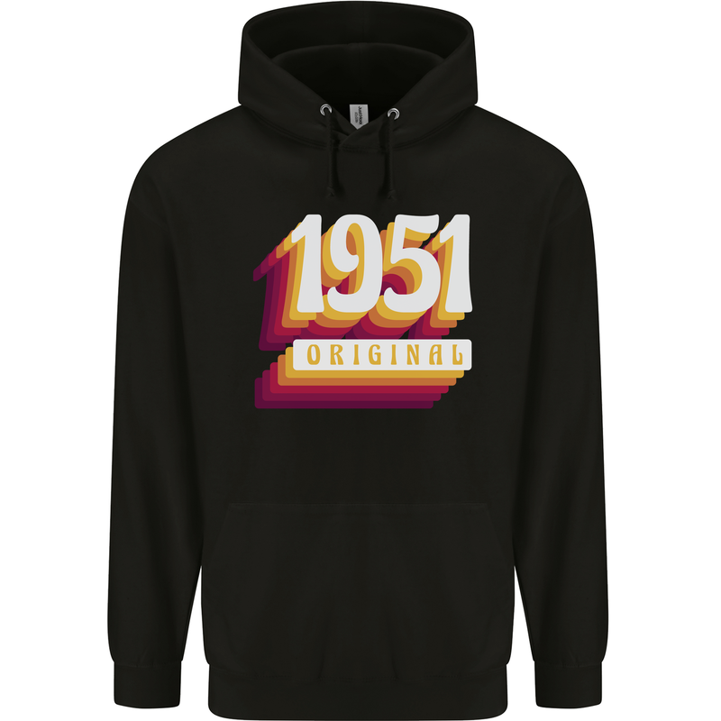 Retro 72nd Birthday Original 1951 Mens 80% Cotton Hoodie Black