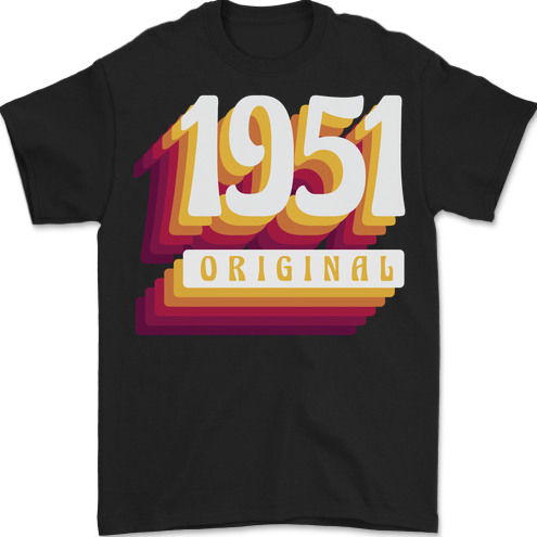 Retro 72nd Birthday Original 1951 Mens T-Shirt 100% Cotton BLACK