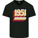 Retro 72nd Birthday Original 1951 Mens V-Neck Cotton T-Shirt Black