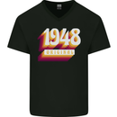 Retro 75th Birthday Original 1948 Mens V-Neck Cotton T-Shirt Black