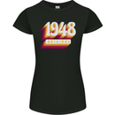 Retro 75th Birthday Original 1948 Womens Petite Cut T-Shirt Black