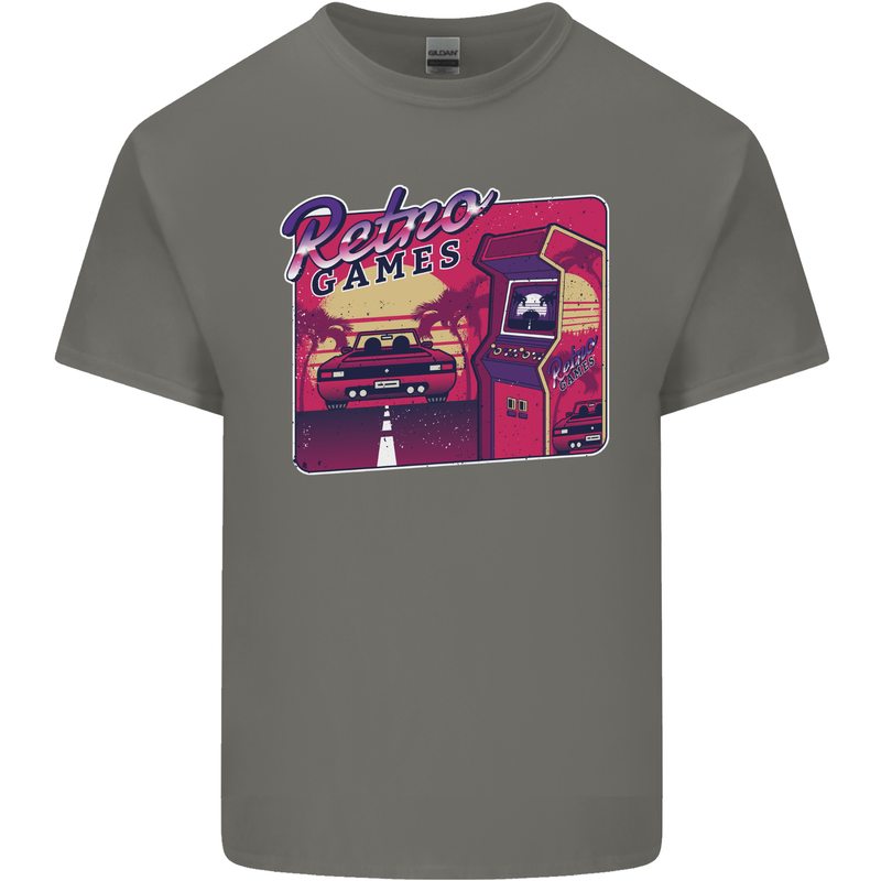 Retro 80s Arcade Games Mens Cotton T-Shirt Tee Top Charcoal