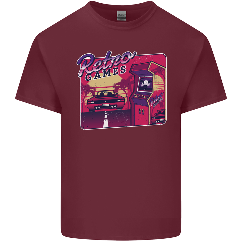 Retro 80s Arcade Games Mens Cotton T-Shirt Tee Top Maroon