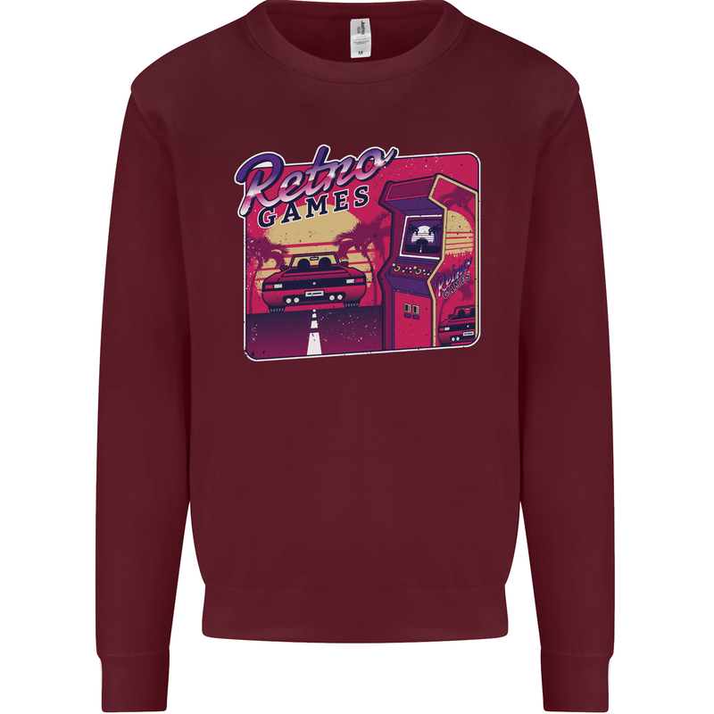 Retro 80s Arcade Games Mens Sweatshirt Jumper Maroon