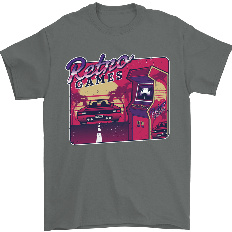 Retro 80s Arcade Games Mens T-Shirt 100% Cotton Charcoal
