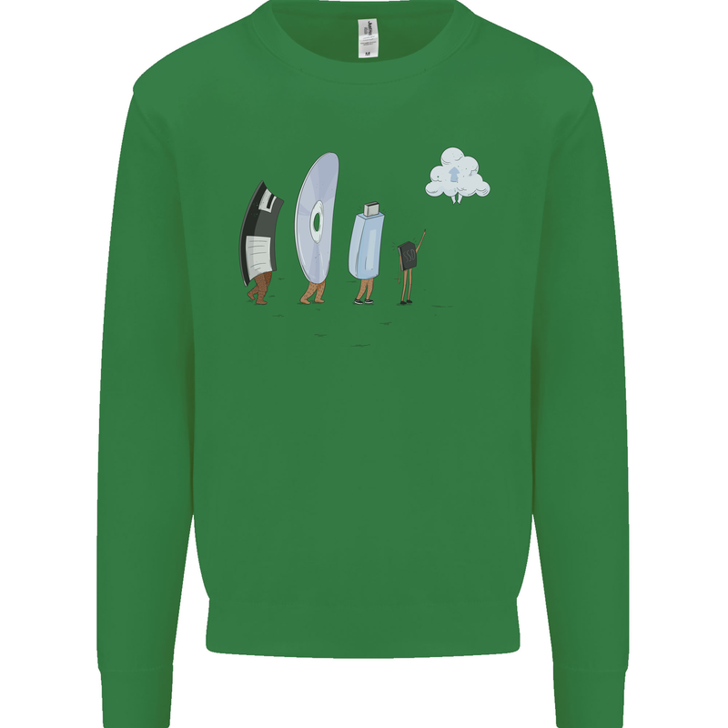 Retro Data Storage Funny Geek Nerd CD PC Kids Sweatshirt Jumper Irish Green