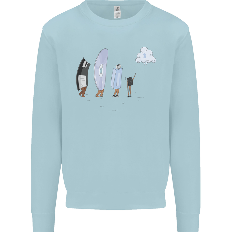 Retro Data Storage Funny Geek Nerd CD PC Kids Sweatshirt Jumper Light Blue