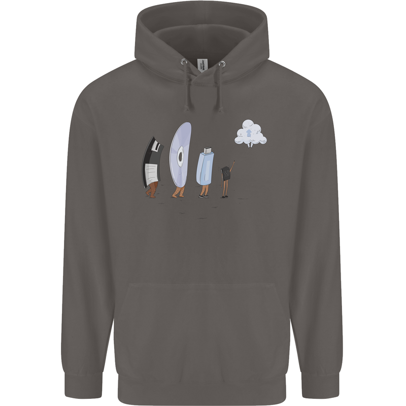 Retro Data Storage Funny Geek Nerd CD PC Mens 80% Cotton Hoodie Charcoal
