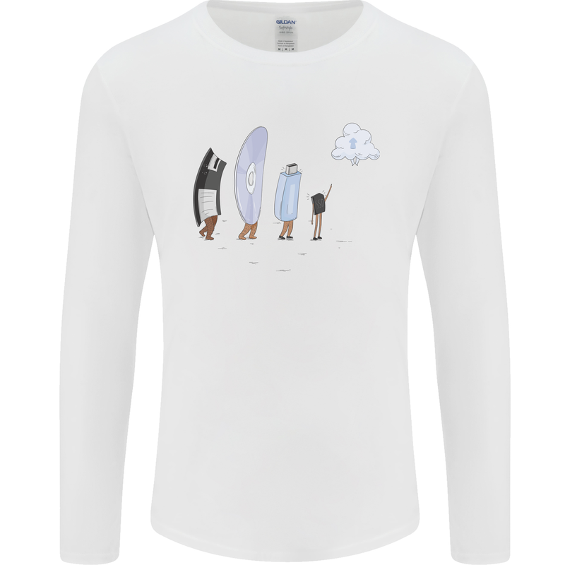 Retro Data Storage Funny Geek Nerd CD PC Mens Long Sleeve T-Shirt White