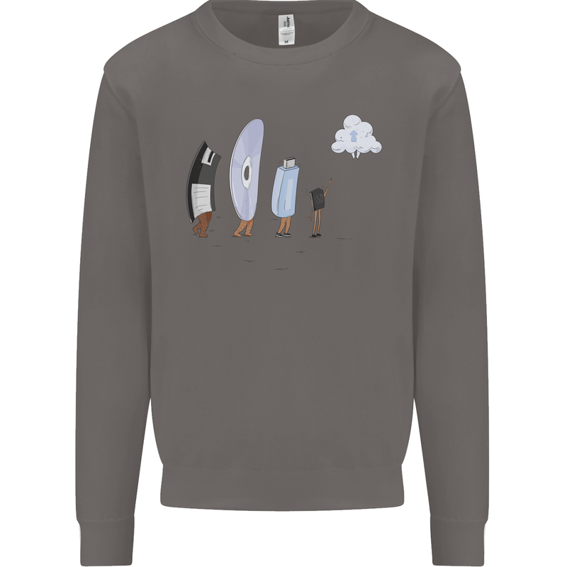 Retro Data Storage Funny Geek Nerd CD PC Mens Sweatshirt Jumper Charcoal