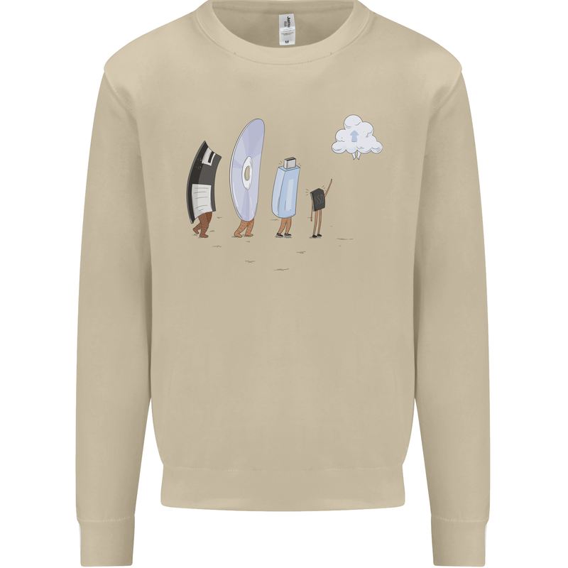 Retro Data Storage Funny Geek Nerd CD PC Mens Sweatshirt Jumper Sand