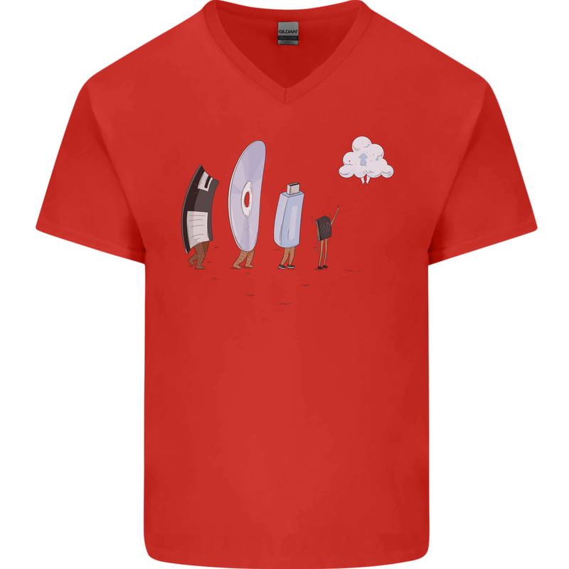 Retro Data Storage Funny Geek Nerd CD PC Mens V-Neck Cotton T-Shirt Red