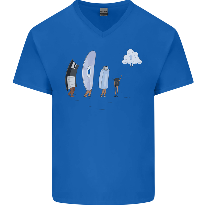 Retro Data Storage Funny Geek Nerd CD PC Mens V-Neck Cotton T-Shirt Royal Blue