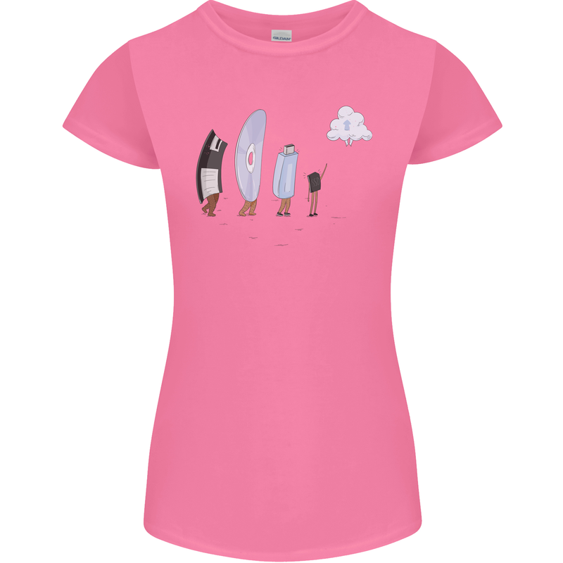 Retro Data Storage Funny Geek Nerd CD PC Womens Petite Cut T-Shirt Azalea