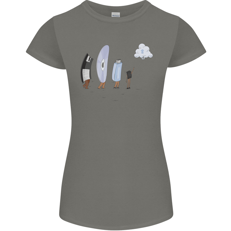 Retro Data Storage Funny Geek Nerd CD PC Womens Petite Cut T-Shirt Charcoal