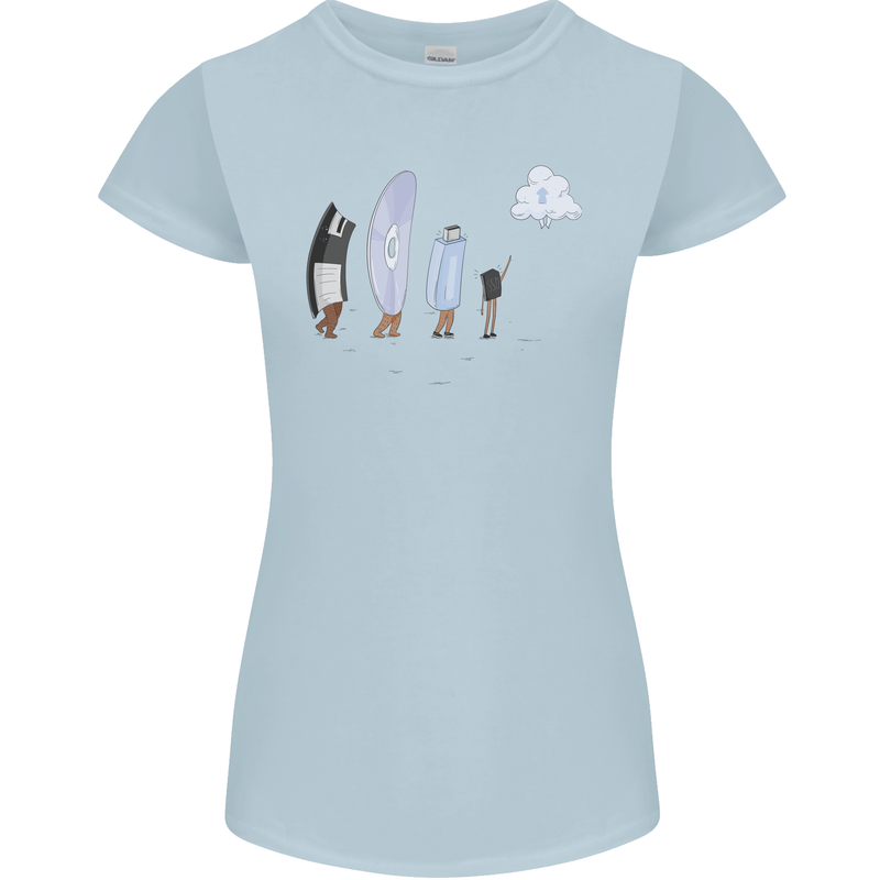 Retro Data Storage Funny Geek Nerd CD PC Womens Petite Cut T-Shirt Light Blue