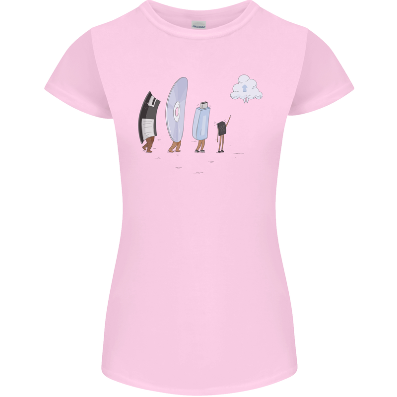 Retro Data Storage Funny Geek Nerd CD PC Womens Petite Cut T-Shirt Light Pink