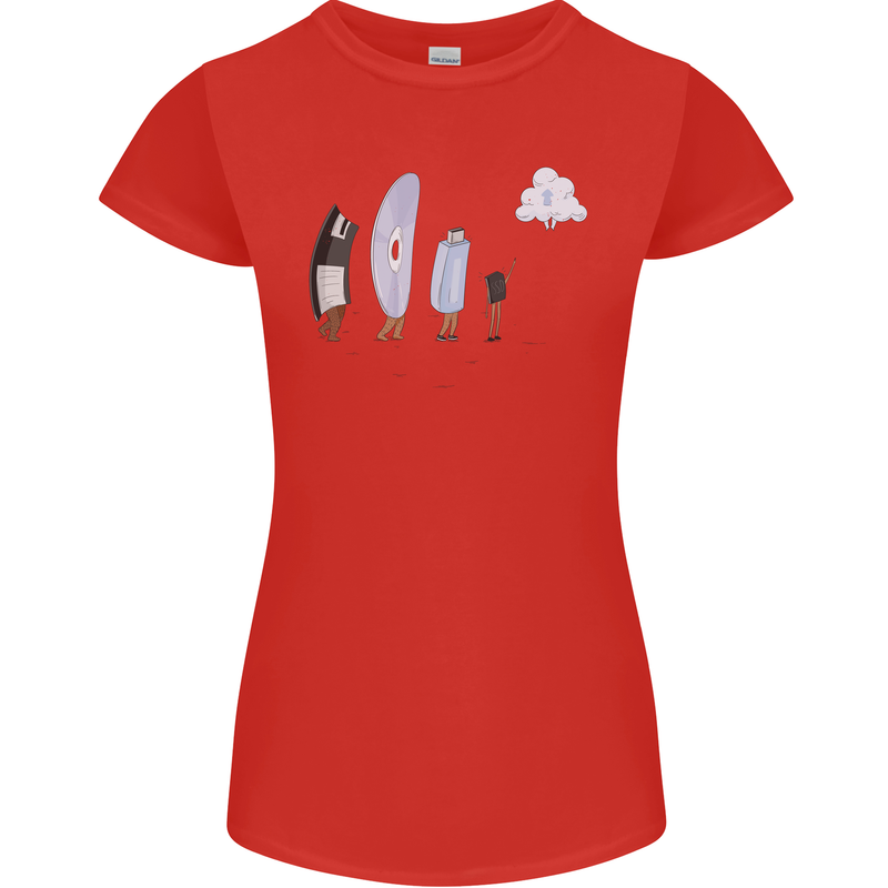 Retro Data Storage Funny Geek Nerd CD PC Womens Petite Cut T-Shirt Red