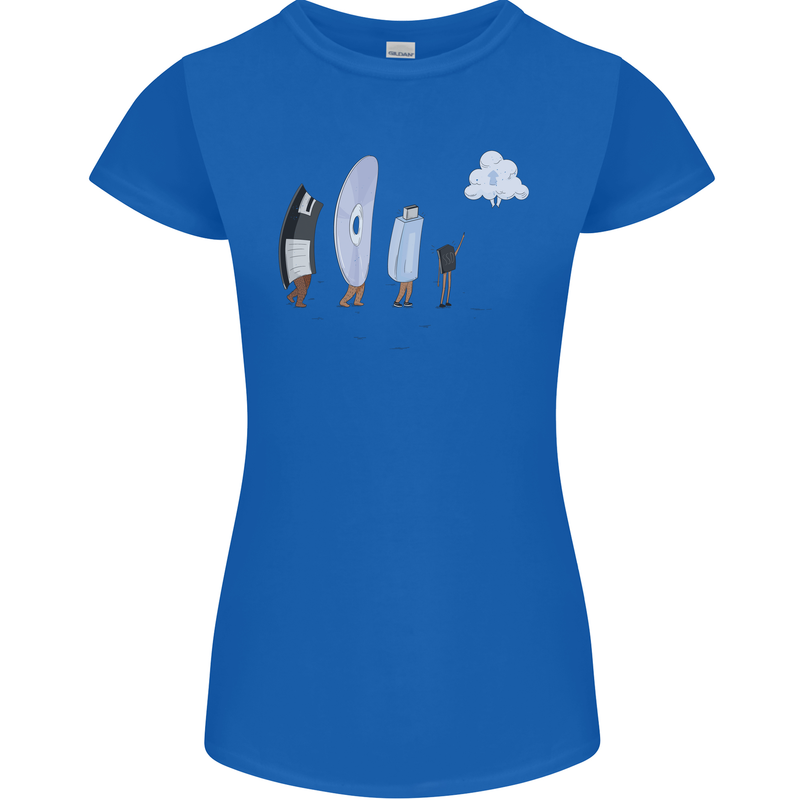 Retro Data Storage Funny Geek Nerd CD PC Womens Petite Cut T-Shirt Royal Blue