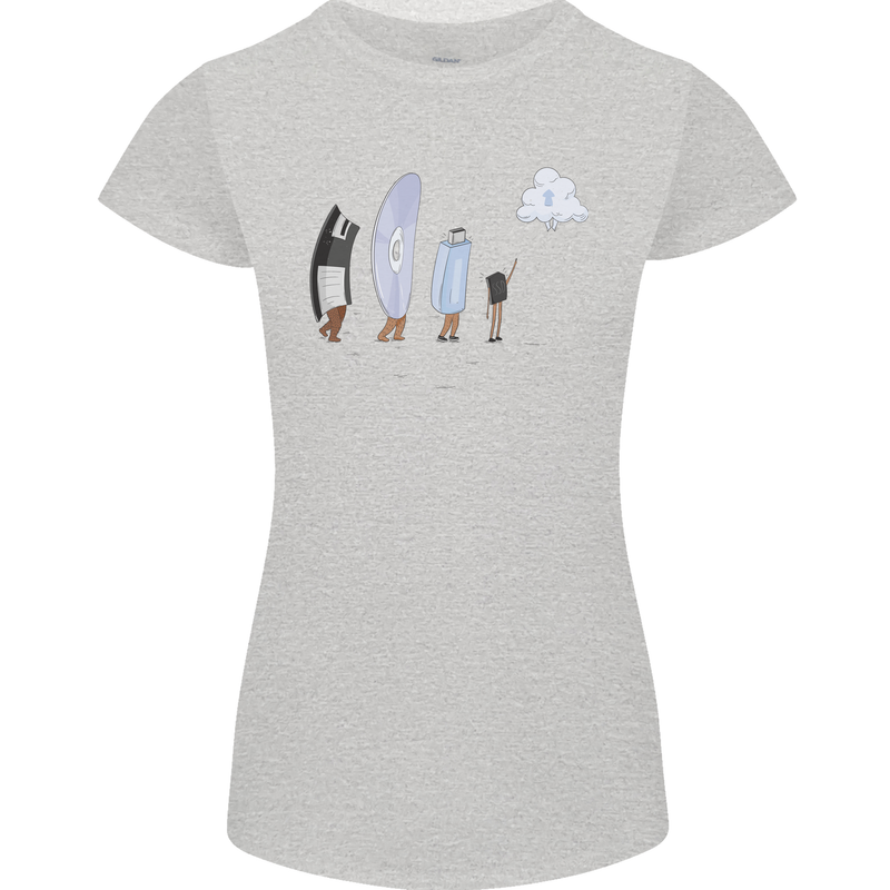 Retro Data Storage Funny Geek Nerd CD PC Womens Petite Cut T-Shirt Sports Grey