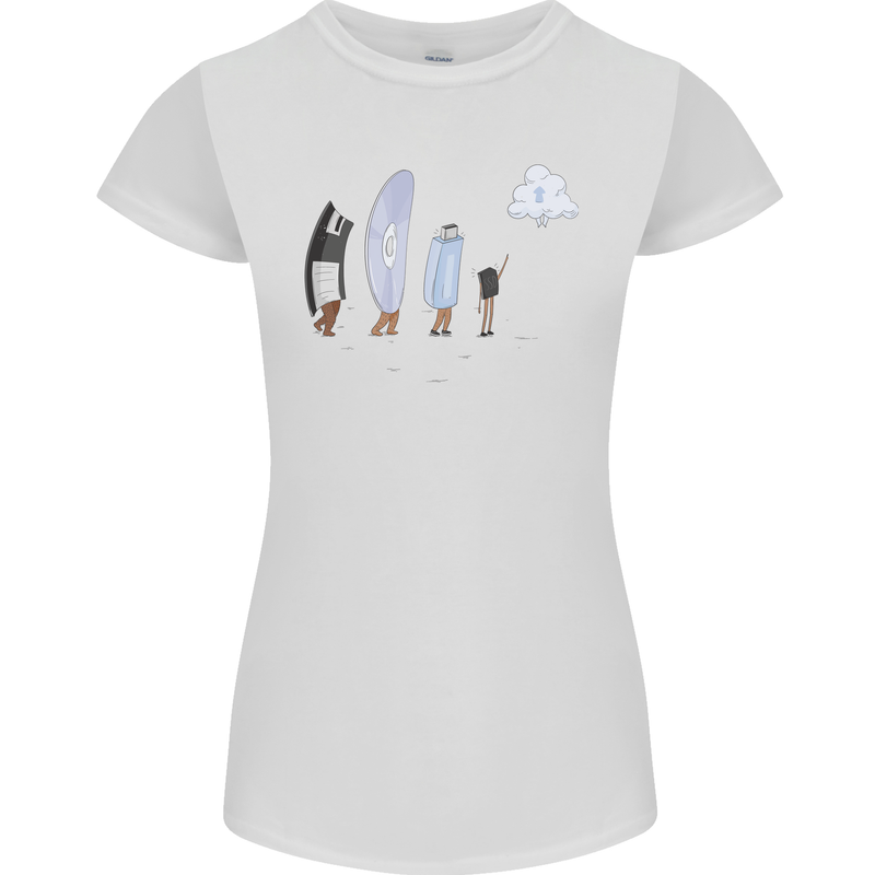 Retro Data Storage Funny Geek Nerd CD PC Womens Petite Cut T-Shirt White