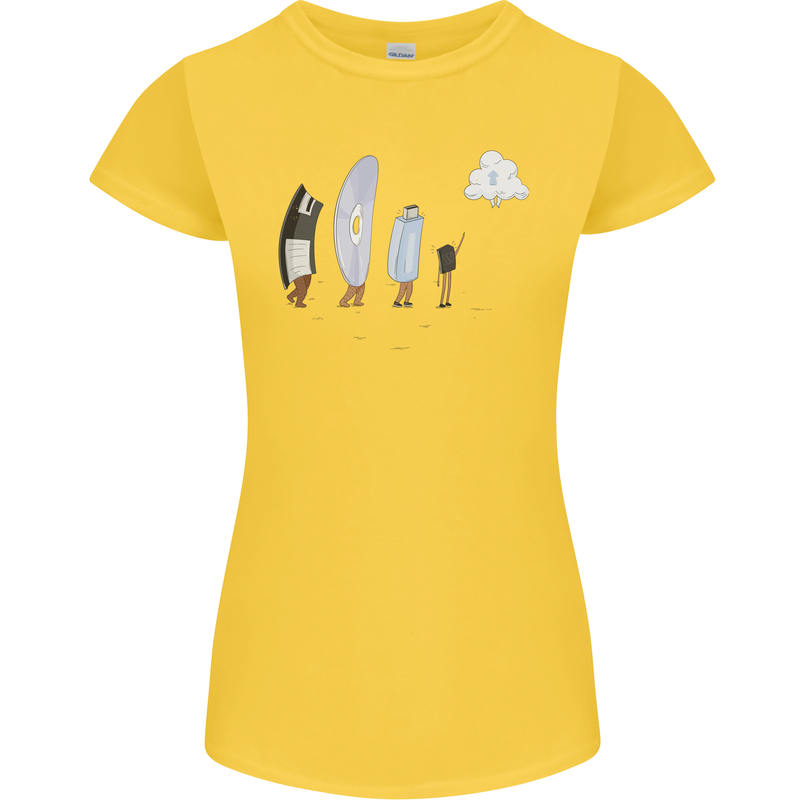 Retro Data Storage Funny Geek Nerd CD PC Womens Petite Cut T-Shirt Yellow