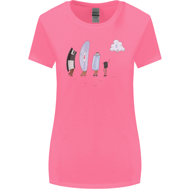 Retro Data Storage Funny Geek Nerd CD PC Womens Wider Cut T-Shirt Azalea