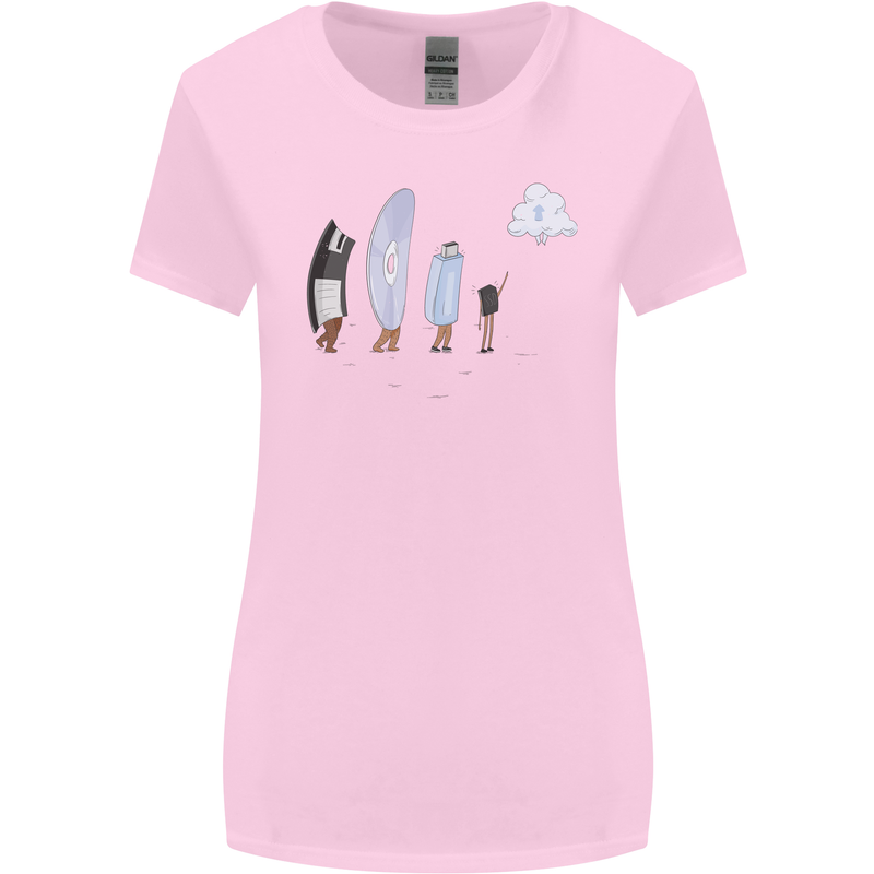 Retro Data Storage Funny Geek Nerd CD PC Womens Wider Cut T-Shirt Light Pink