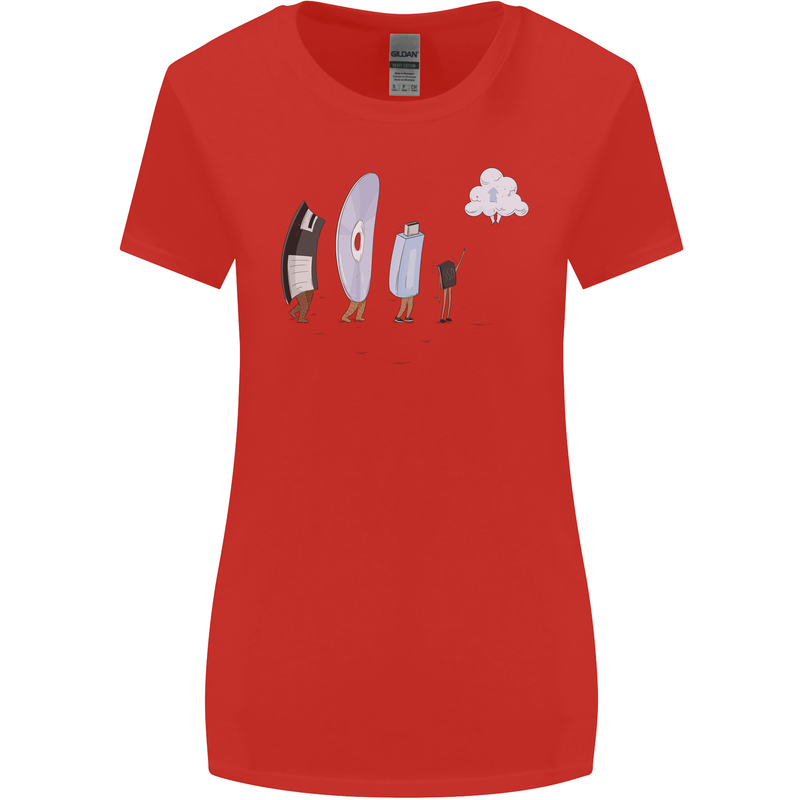 Retro Data Storage Funny Geek Nerd CD PC Womens Wider Cut T-Shirt Red