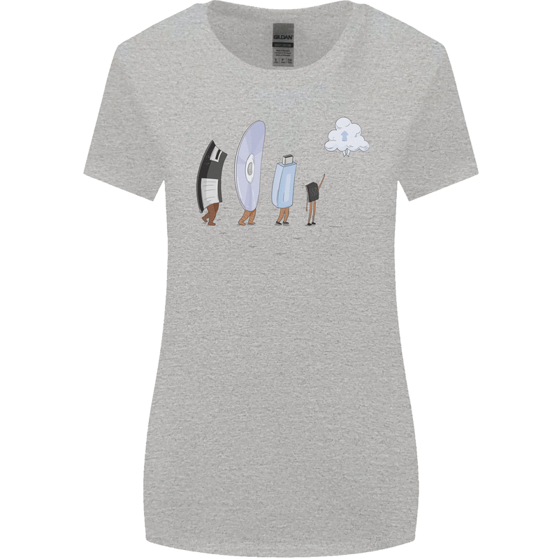Retro Data Storage Funny Geek Nerd CD PC Womens Wider Cut T-Shirt Sports Grey