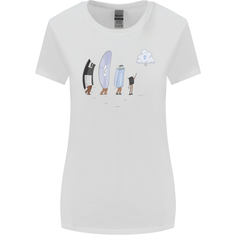 Retro Data Storage Funny Geek Nerd CD PC Womens Wider Cut T-Shirt White