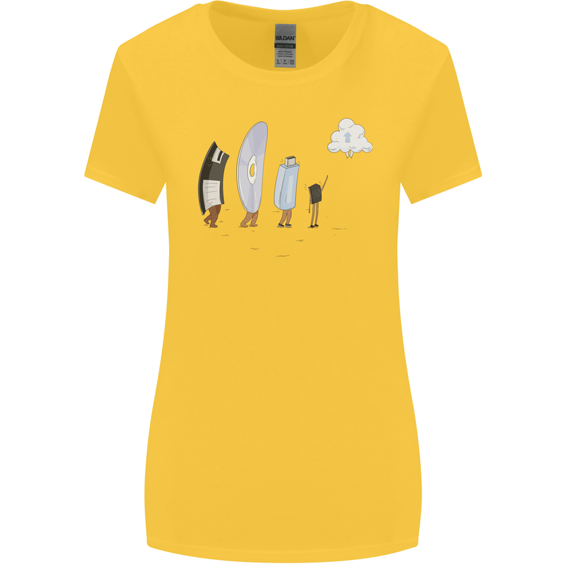 Retro Data Storage Funny Geek Nerd CD PC Womens Wider Cut T-Shirt Yellow