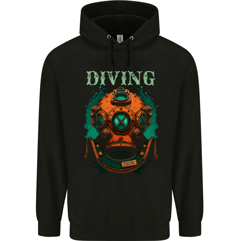 Retro Dive Helmet Scuba Diving Diver Bonnet Childrens Kids Hoodie Black