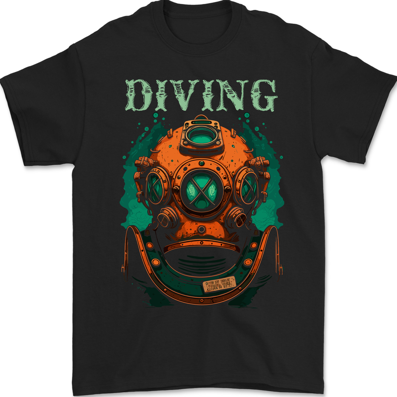 Retro Dive Helmet Scuba Diving Diver Bonnet Mens Gildan Cotton T-Shirt Black