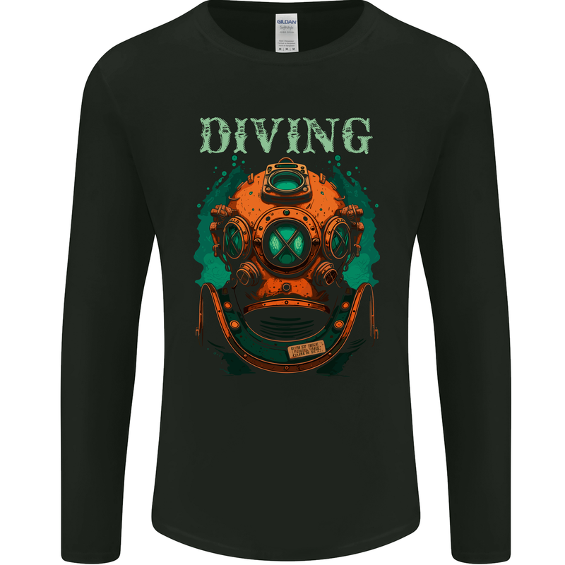 Retro Dive Helmet Scuba Diving Diver Bonnet Mens Long Sleeve T-Shirt Black