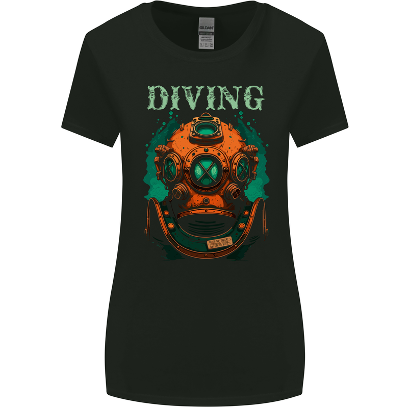 Retro Dive Helmet Scuba Diving Diver Bonnet Womens Wider Cut T-Shirt Black