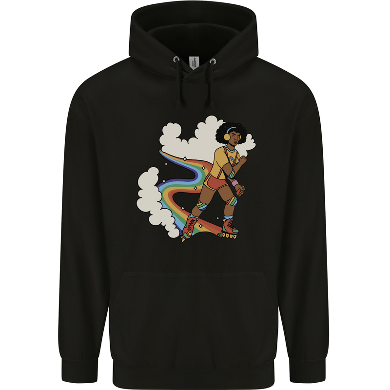 Retro Roller Blading Blades Inline Skating LGBT Mens 80% Cotton Hoodie Black