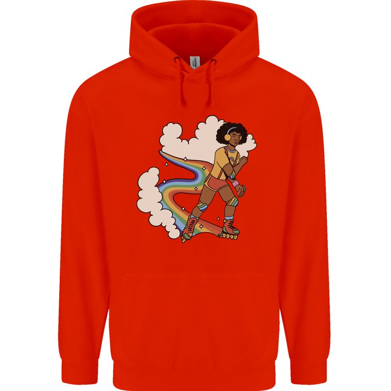 Retro Roller Blading Blades Inline Skating LGBT Mens 80% Cotton Hoodie Bright Red