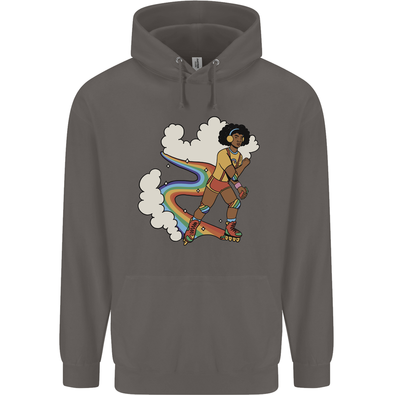 Retro Roller Blading Blades Inline Skating LGBT Mens 80% Cotton Hoodie Charcoal