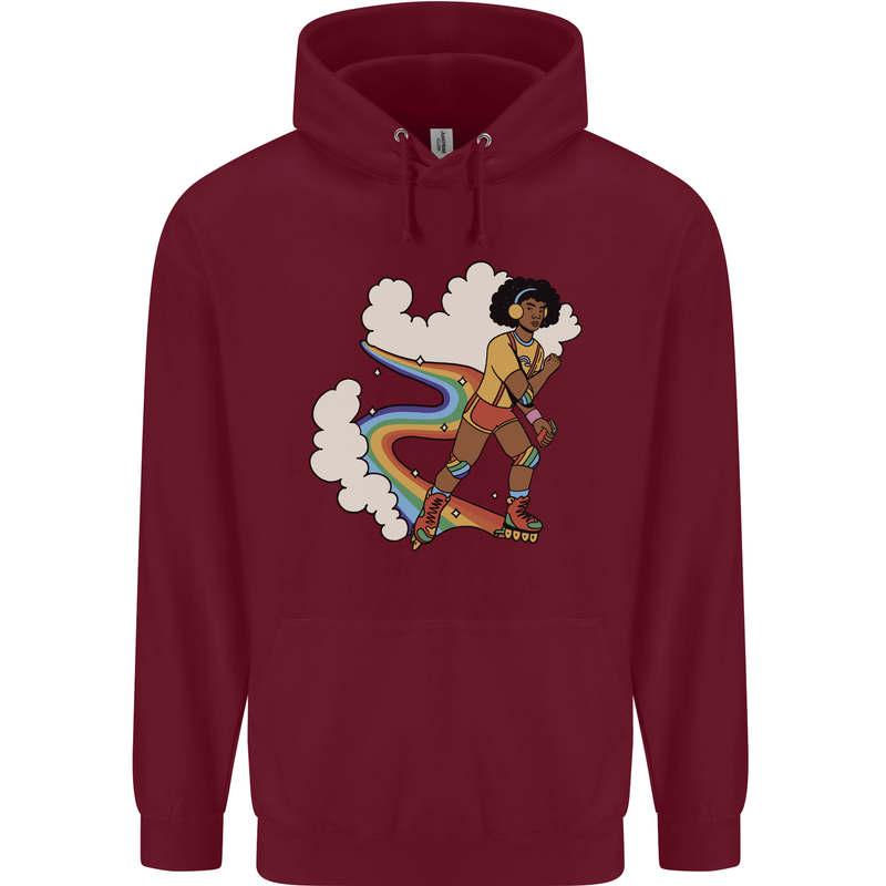 Retro Roller Blading Blades Inline Skating LGBT Mens 80% Cotton Hoodie Maroon