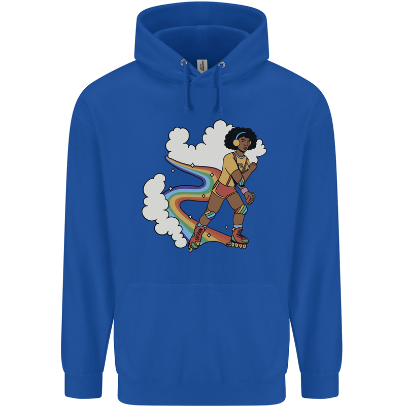 Retro Roller Blading Blades Inline Skating LGBT Mens 80% Cotton Hoodie Royal Blue