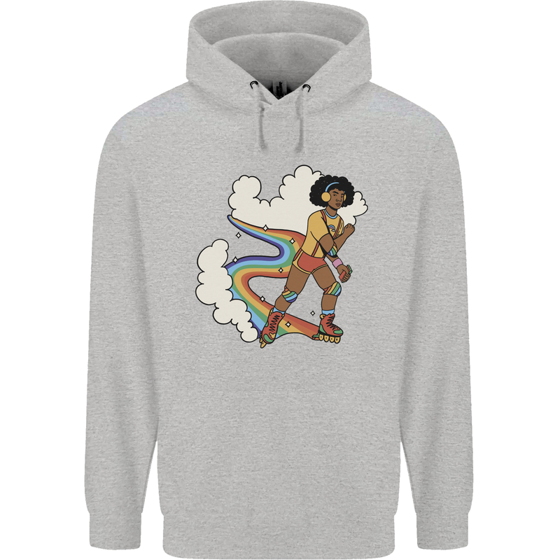 Retro Roller Blading Blades Inline Skating LGBT Mens 80% Cotton Hoodie Sports Grey