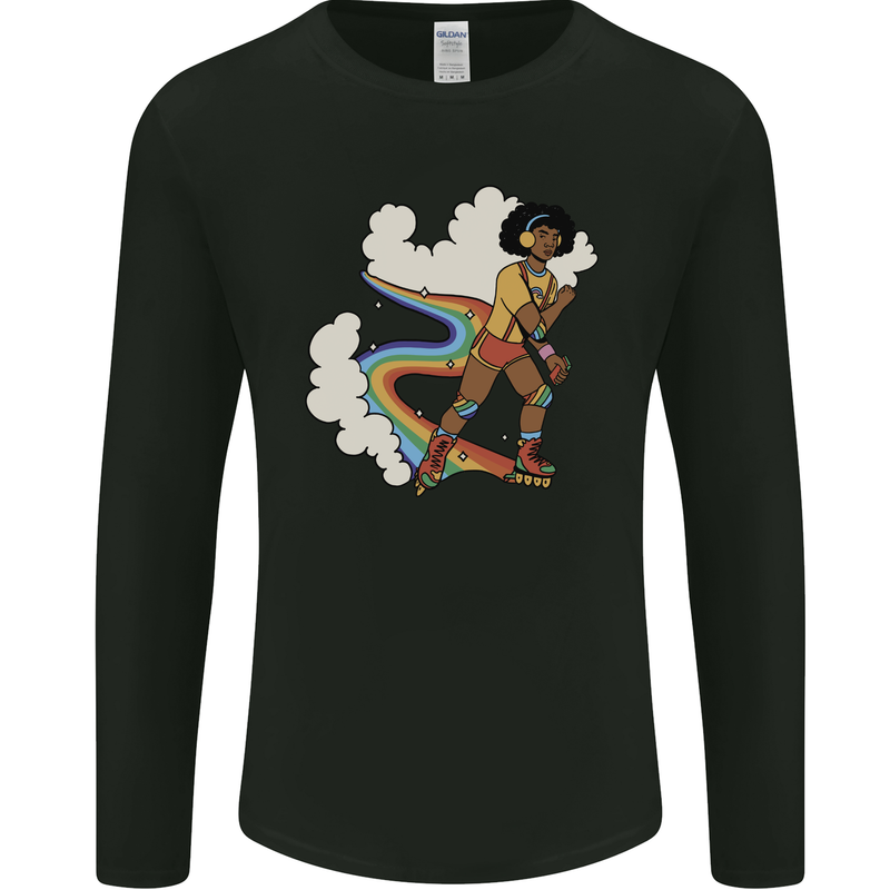 Retro Roller Blading Blades Inline Skating LGBT Mens Long Sleeve T-Shirt Black